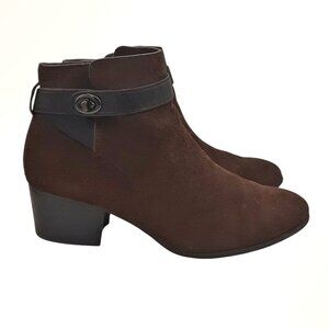 Coach Patricia (Flawed) Brown Suede Black Trim Ankle Boot SZ 9